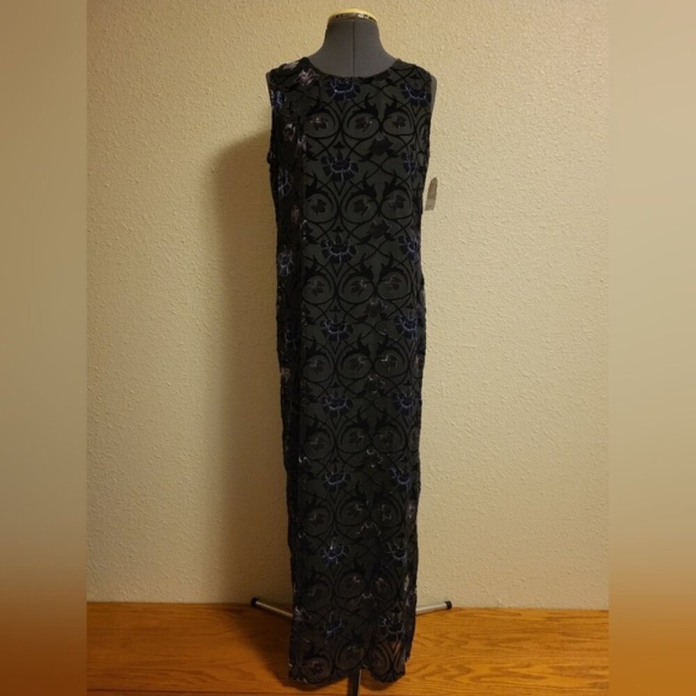 NWT Vintage Dressing Clio Black & Purple Sheer Velvet Dress Size Small